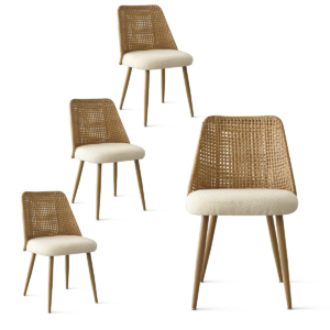 Boucle Rattan Dining Chair (Set of 4)